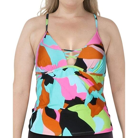 Hula Honey Womens Juniors V-Neck Printed Tankini Swim Top Small NWT - Picture 3 of 5